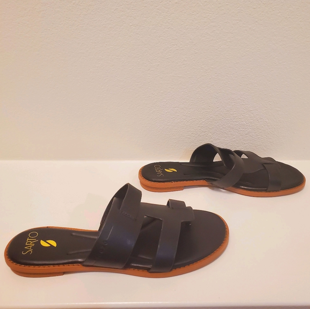 Franco Sarto Womens Black Leather Gretta Slide slip on Sandal NWT - Picture 3 of 12